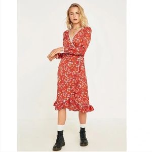 Free People Covent Garden Midi Wrap Plunge Dress - Red Combo